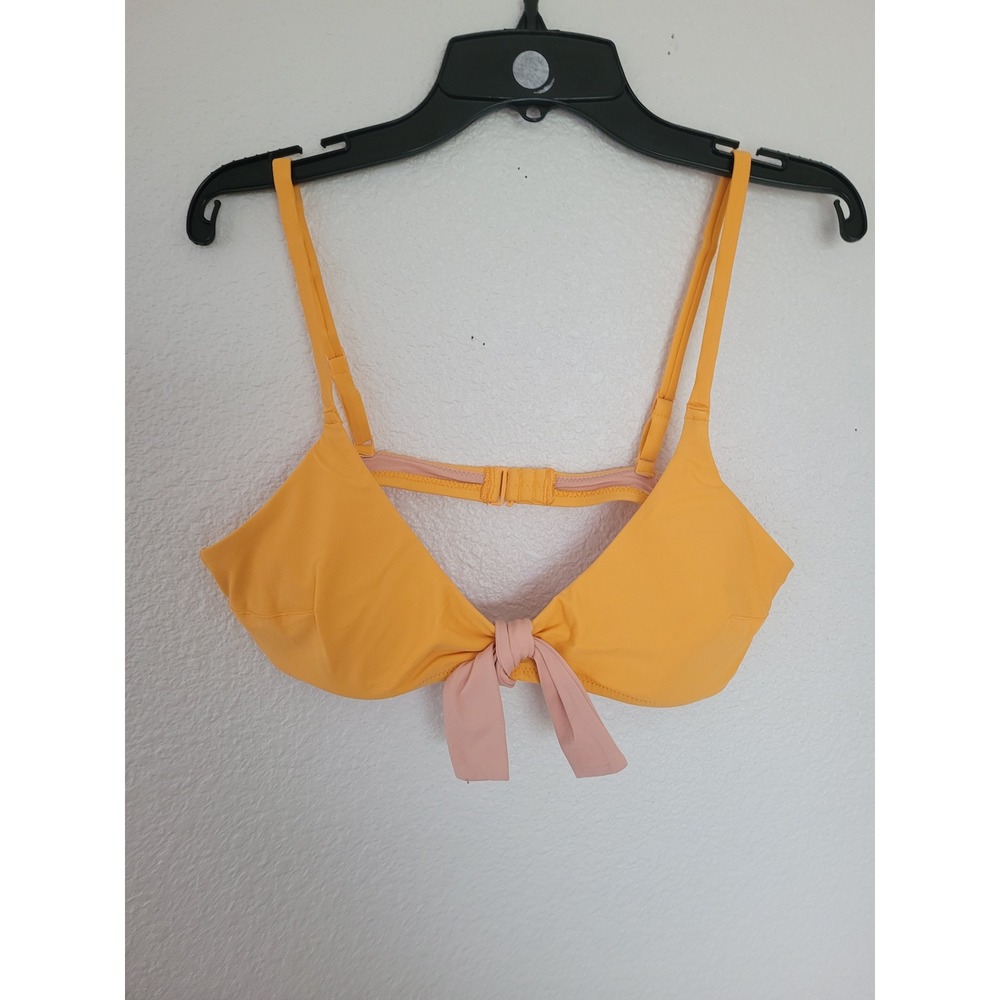 Aerie Real Good Scoop Bikini Top‎ Yellow Pink Bow Clasp Size M Swim #C